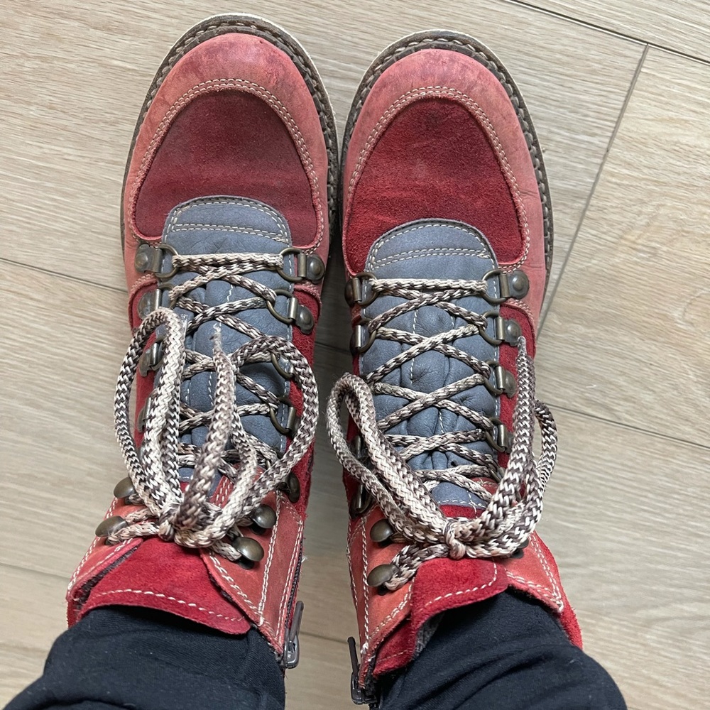 Bos. & Co Bristol Red Leather Lace and Zip Hiking Boots - Size 39